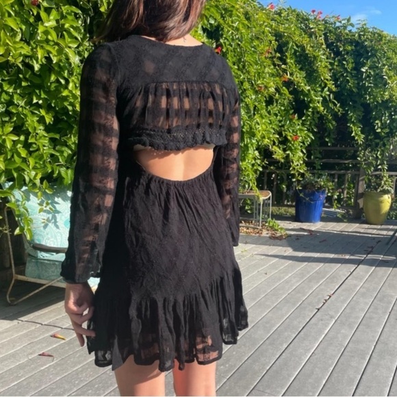Free People lace trim gauze open back dress 958 - Picture 1 of 15